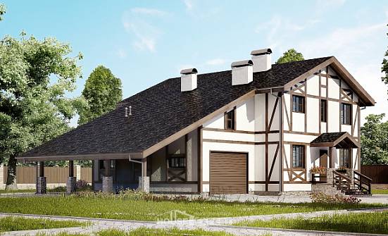 250-002-Л Проект двухэтажного дома с мансардой, гараж, современный дом из кирпича Торжок | Проекты домов от House Expert