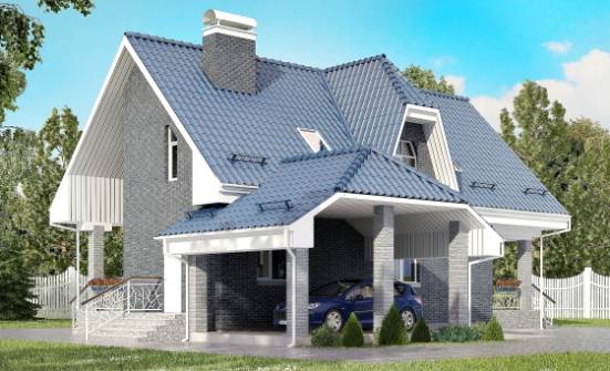 125-002-Л Проект двухэтажного дома с мансардой и гаражом, компактный домик из твинблока Тверь | Проекты домов от House Expert