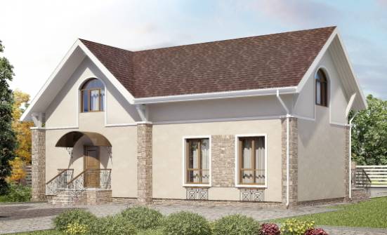150-012-Л Проект двухэтажного дома с мансардой, скромный домик из керамзитобетонных блоков Калязин | Проекты домов от House Expert