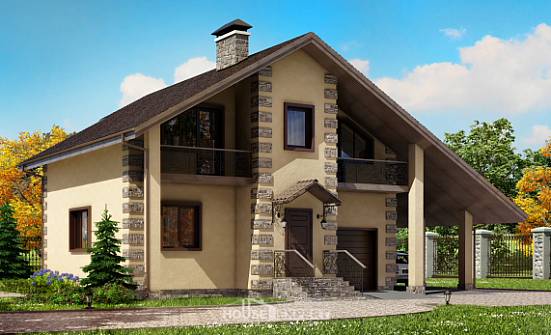 150-003-П Проект двухэтажного дома мансардный этаж, гараж, компактный загородный дом из газобетона Зубцов | Проекты домов от House Expert