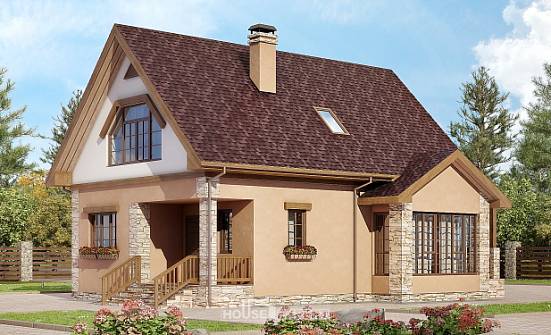 140-002-П Проект двухэтажного дома мансардный этаж, небольшой дом из газобетона Зубцов | Проекты домов от House Expert