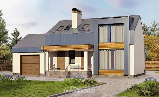 150-015-П Проект двухэтажного дома с мансардным этажом, гараж, недорогой домик из арболита Торжок | Проекты домов от House Expert