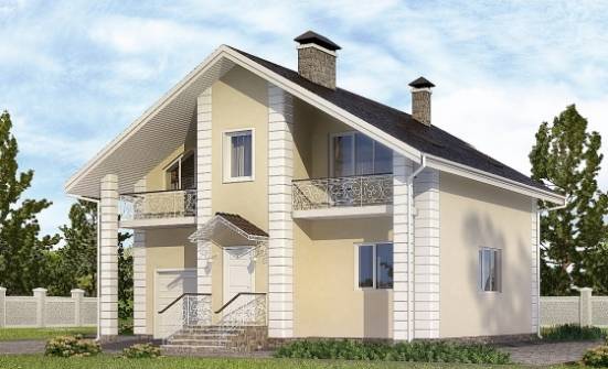 150-002-Л Проект двухэтажного дома с мансардным этажом, гараж, недорогой домик из теплоблока Тверь | Проекты домов от House Expert