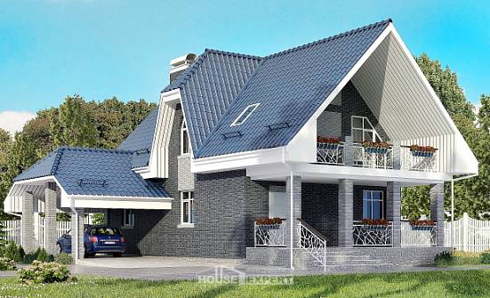 125-002-Л Проект двухэтажного дома с мансардой и гаражом, компактный домик из твинблока Тверь | Проекты домов от House Expert