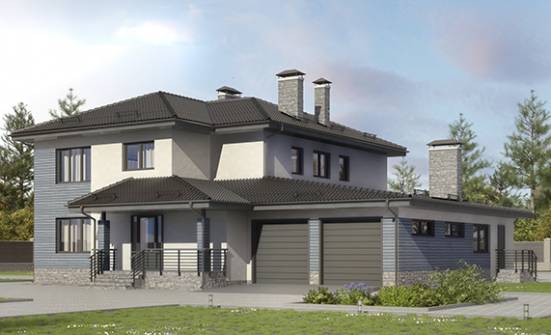 340-005-П Проект двухэтажного дома и гаражом, большой коттедж из пеноблока Вышний Волочёк | Проекты домов от House Expert