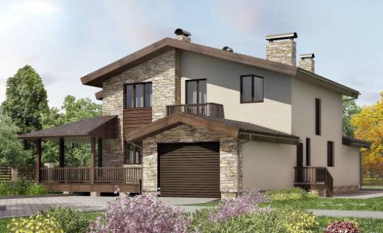 220-001-Л Проект двухэтажного дома с мансардным этажом и гаражом, классический дом из арболита Кашин | Проекты домов от House Expert