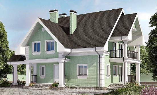 140-003-Л Проект двухэтажного дома с мансардным этажом, гараж, недорогой дом из бризолита Кимры | Проекты домов от House Expert