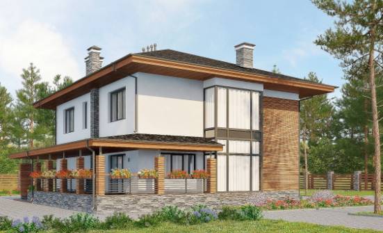 305-001-П Проект двухэтажного дома и гаражом, красивый дом из газобетона Вышний Волочёк | Проекты домов от House Expert