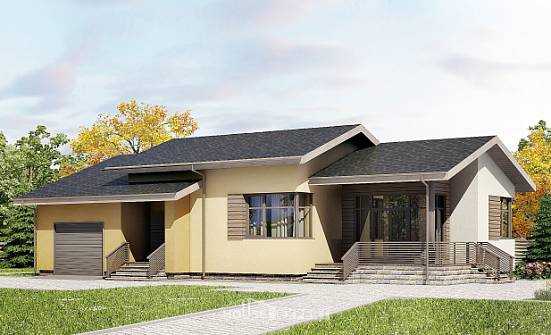 135-002-Л Проект одноэтажного дома и гаражом, доступный коттедж из пеноблока Ржев | Проекты домов от House Expert