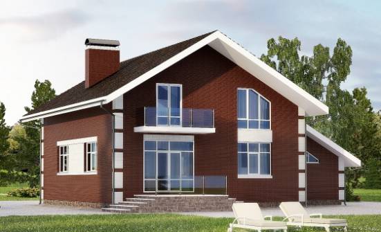 180-001-Л Проект двухэтажного дома с мансардой и гаражом, компактный загородный дом из бризолита Ржев | Проекты домов от House Expert