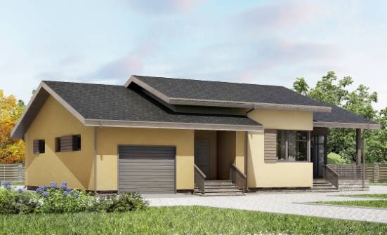 135-002-Л Проект одноэтажного дома и гаражом, доступный коттедж из пеноблока Ржев | Проекты одноэтажных домов от House Expert