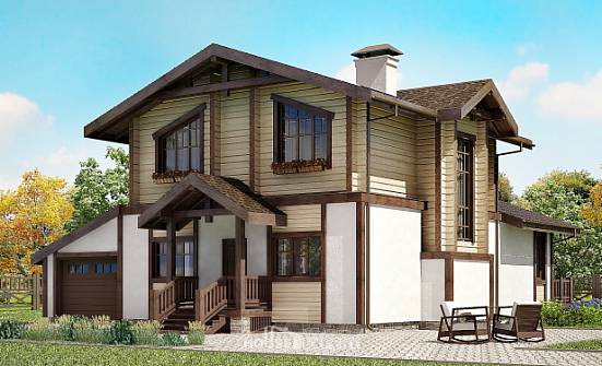190-004-П Проект двухэтажного дома мансардой и гаражом, средний домик из теплоблока из бревен Удомля | Проекты домов от House Expert