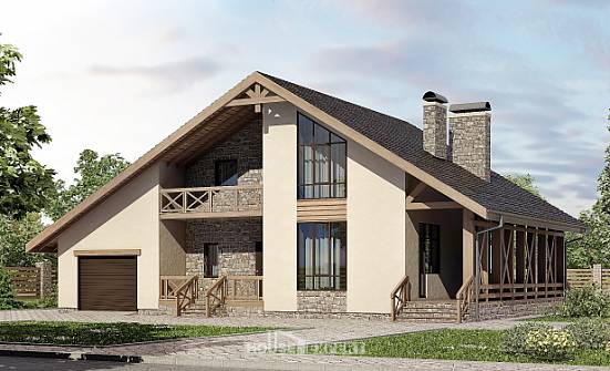 265-001-Л Проект двухэтажного дома мансардой и гаражом, уютный домик из газобетона Вышний Волочёк | Проекты домов от House Expert