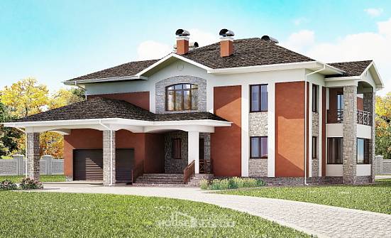 400-002-Л Проект двухэтажного дома и гаражом, красивый коттедж из кирпича Нелидово | Проекты домов от House Expert
