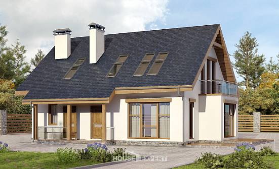 155-012-П Проект двухэтажного дома с мансардой, небольшой загородный дом из пеноблока Зубцов | Проекты домов от House Expert