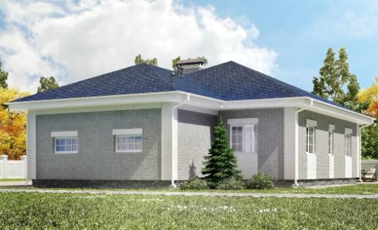 130-002-П Проект одноэтажного дома и гаражом, бюджетный коттедж из теплоблока Торжок | Проекты домов от House Expert