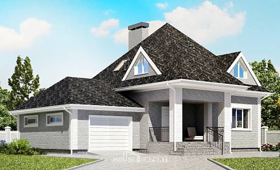 135-001-Л Проект двухэтажного дома с мансардным этажом, гараж, бюджетный домик из кирпича Бежецк | Проекты домов от House Expert