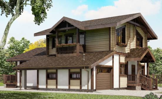 190-004-П Проект двухэтажного дома мансардой и гаражом, средний домик из теплоблока из бревен Удомля | Проекты домов от House Expert