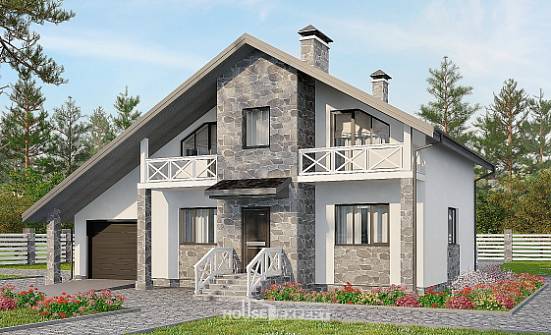 180-017-Л Проект двухэтажного дома с мансардой, гараж, классический домик из арболита Удомля | Проекты домов от House Expert