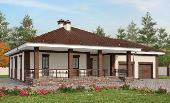 160-015-П Проект одноэтажного дома, гараж, красивый коттедж из газобетона Удомля | Проекты домов от House Expert