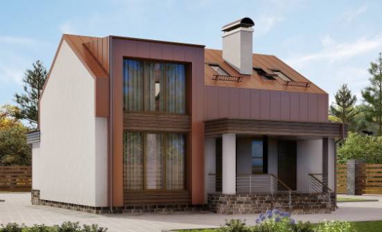 120-004-Л Проект двухэтажного дома мансардный этаж, бюджетный загородный дом из теплоблока Тверь | Проекты домов от House Expert