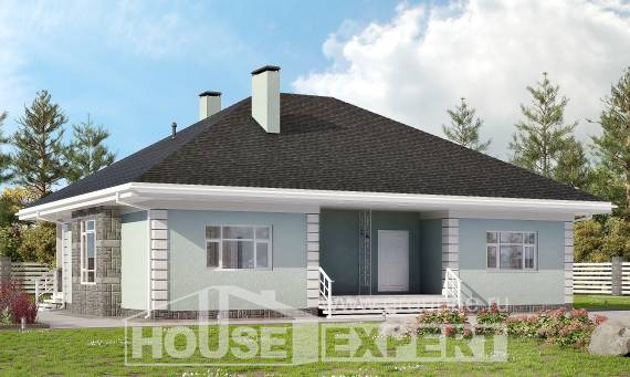 135-003-Л Проект одноэтажного дома, скромный домик из керамзитобетонных блоков, Кашин