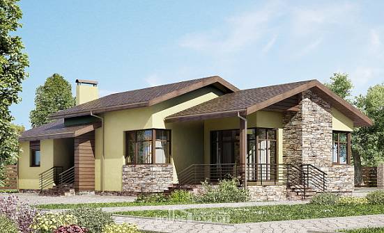 130-007-Л Проект одноэтажного дома, скромный загородный дом из бризолита, Калязин