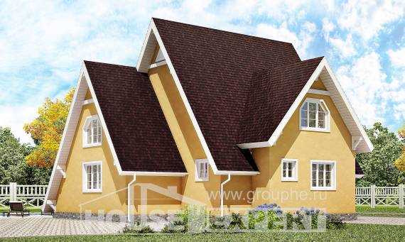 155-008-П Проект двухэтажного дома мансардный этаж, бюджетный загородный дом из бревен, Кимры