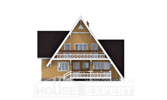 155-008-П Проект двухэтажного дома мансардой, небольшой коттедж из бревен, Калязин