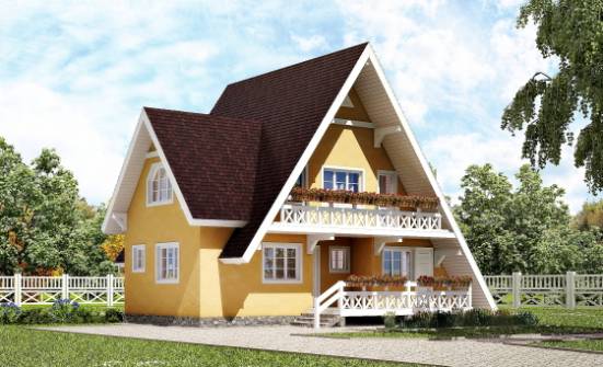 155-008-П Проект двухэтажного дома мансардный этаж, экономичный коттедж из дерева, Кашин
