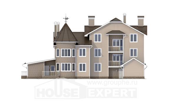 555-001-Л Проект трехэтажного дома с мансардой и гаражом, классический загородный дом из газосиликатных блоков, Бологое