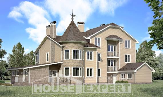 555-001-Л Проект трехэтажного дома с мансардой, гараж, красивый домик из поризованных блоков, Калязин