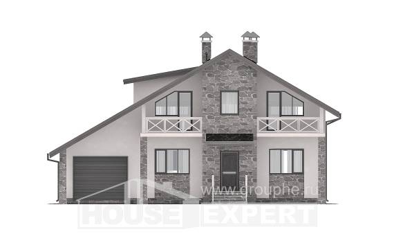 180-017-Л Проект двухэтажного дома мансардой, гараж, красивый загородный дом из поризованных блоков, Кашин